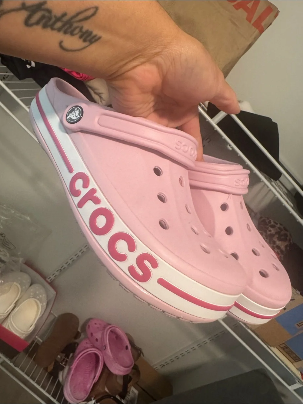 CROCS Kids Pink Slip-On Clogs with White Stripe